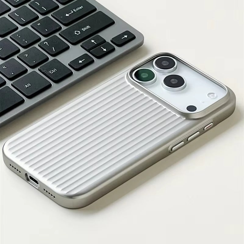Luxury iPhone Case — Plating 3D Luggage-Stripe MagSafe Cover with Shockproof Matte Design and Wireless-Charging Safe Protection