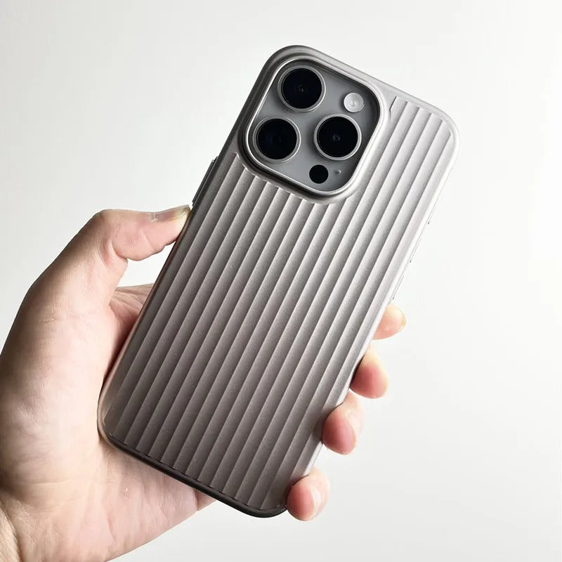 Luxury iPhone Case — Plating 3D Luggage-Stripe MagSafe Cover with Shockproof Matte Design and Wireless-Charging Safe Protection