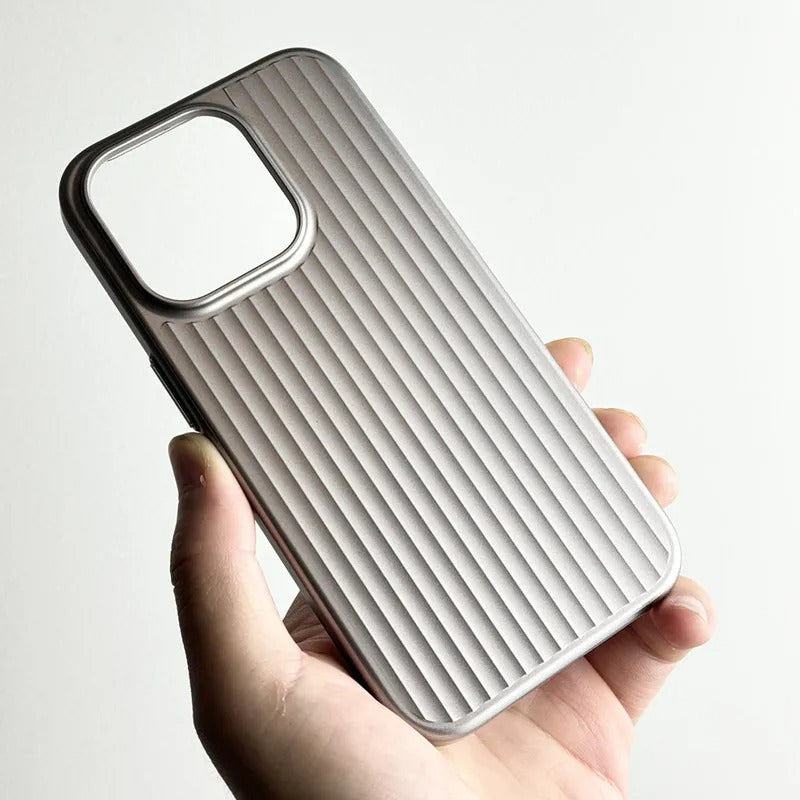 Luxury iPhone Case — Plating 3D Luggage-Stripe MagSafe Cover with Shockproof Matte Design and Wireless-Charging Safe Protection