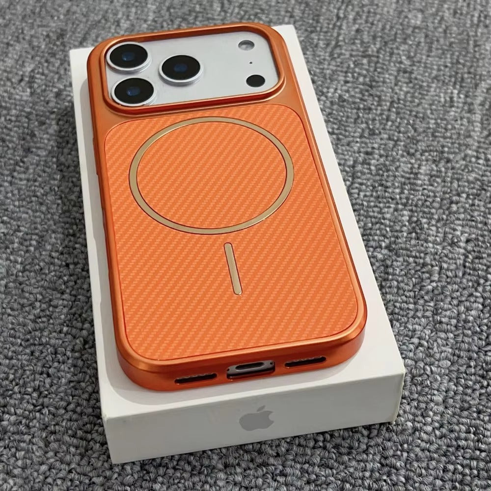 Luxury iPhone Case — Plating Carbon-Fiber Slim Magnetic Cover with Shockproof PC Protection and MagSafe Wireless-Charging Design