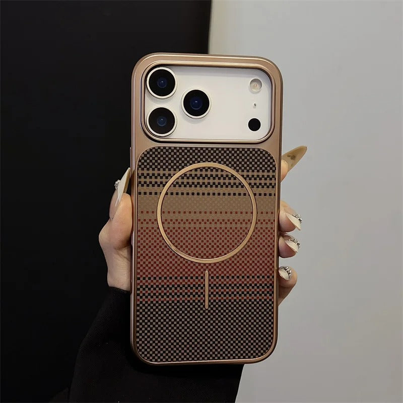 Luxury iPhone Case — Plating Carbon-Fiber Slim Magnetic Cover with Shockproof PC Protection and MagSafe Wireless-Charging Design