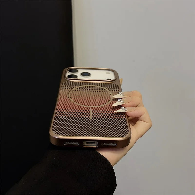 Luxury iPhone Case — Plating Carbon-Fiber Slim Magnetic Cover with Shockproof PC Protection and MagSafe Wireless-Charging Design