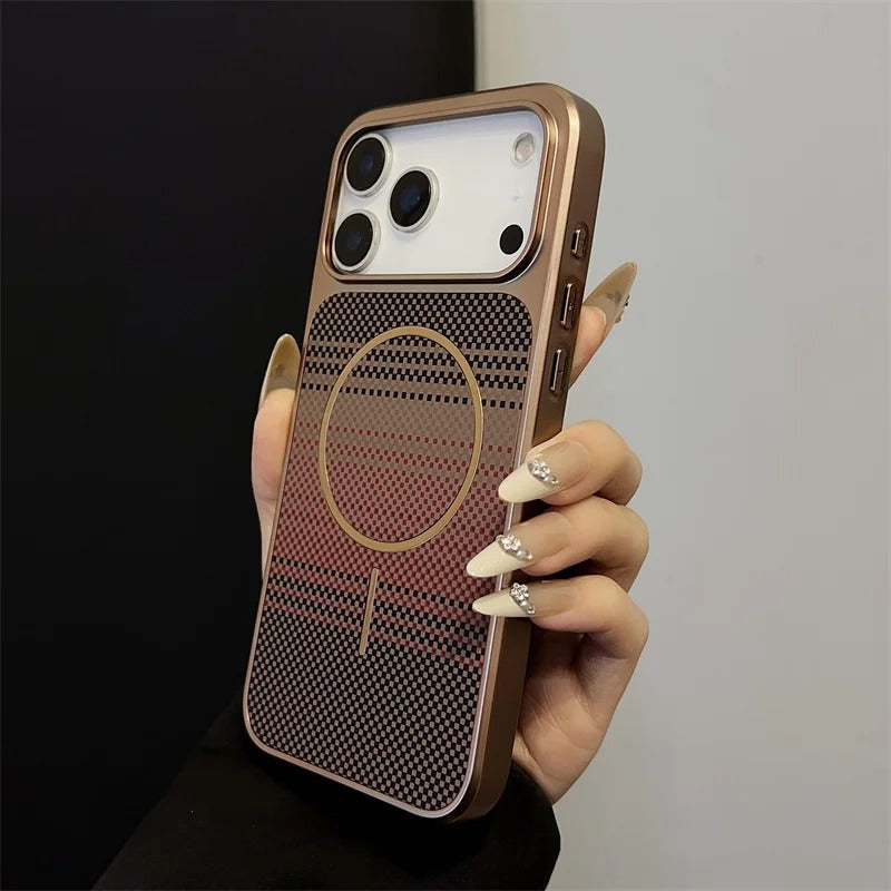 Luxury iPhone Case — Plating Carbon-Fiber Slim Magnetic Cover with Shockproof PC Protection and MagSafe Wireless-Charging Design
