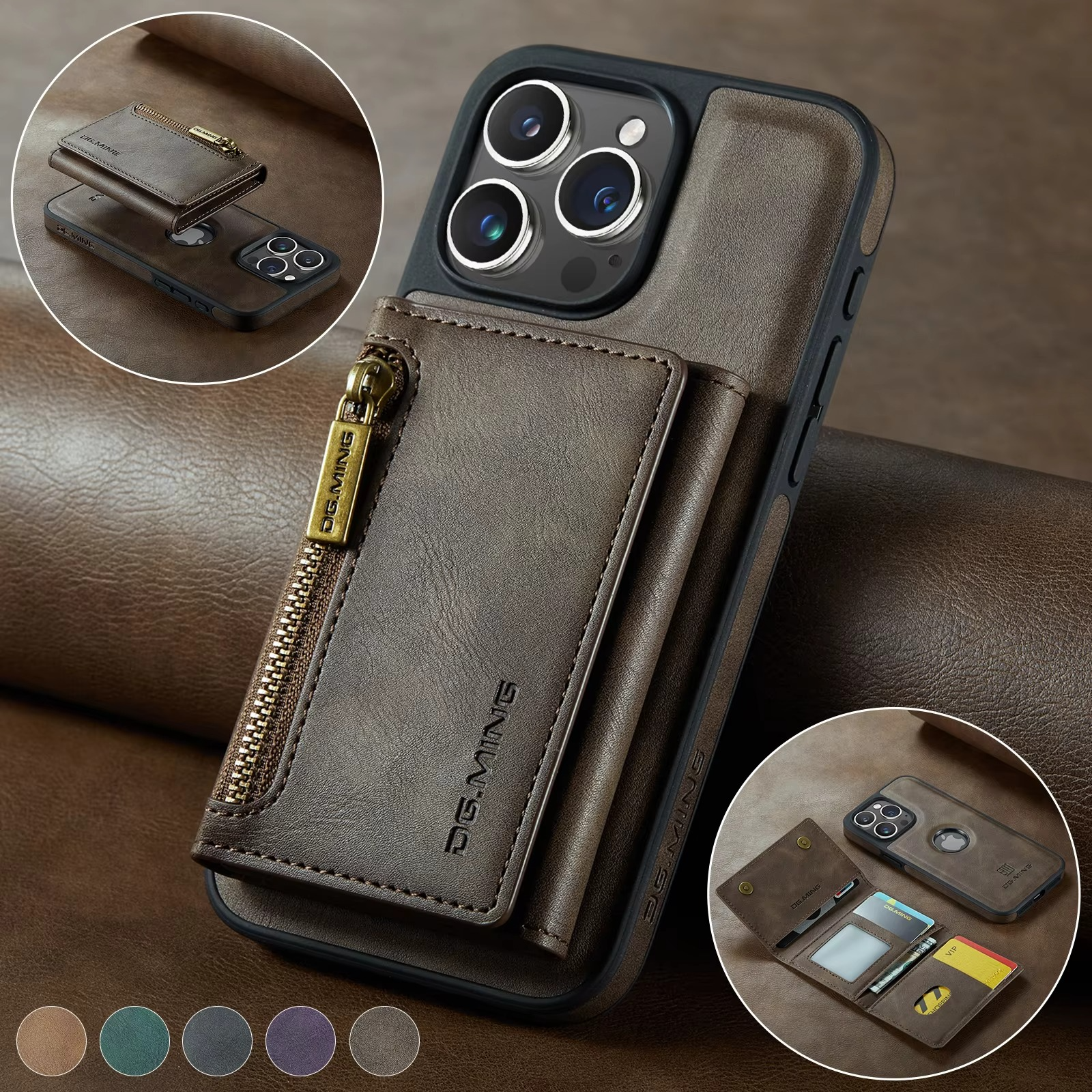 Luxury iPhone Case — RFID Magnetic Detachable Leather Wallet Cover with 7-Card Storage, Wireless-Charging Safe Design and Shockproof Protection