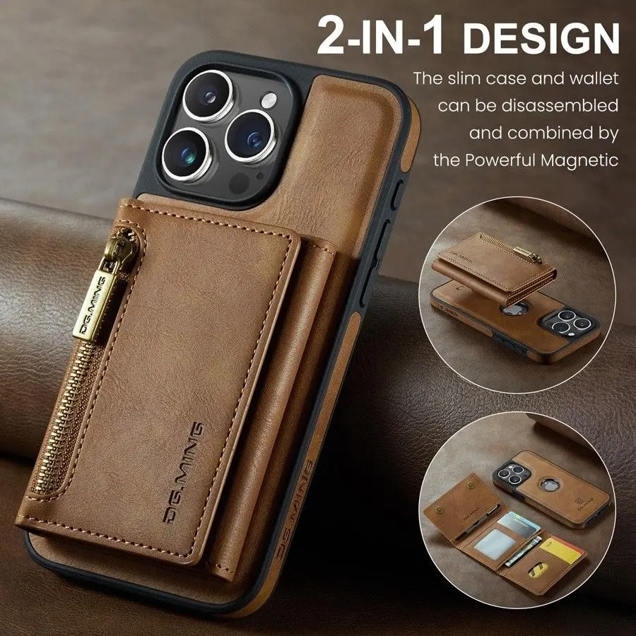 Luxury iPhone Case — RFID Magnetic Detachable Leather Wallet Cover with 7-Card Storage, Wireless-Charging Safe Design and Shockproof Protection