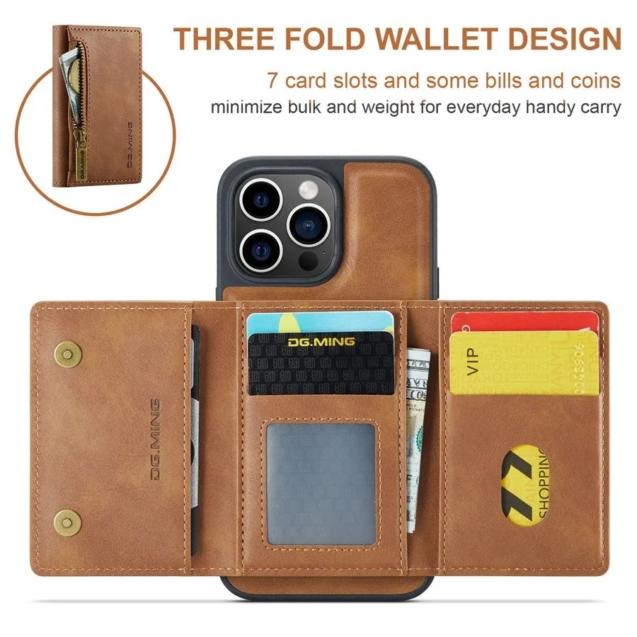 Luxury iPhone Case — RFID Magnetic Detachable Leather Wallet Cover with 7-Card Storage, Wireless-Charging Safe Design and Shockproof Protection