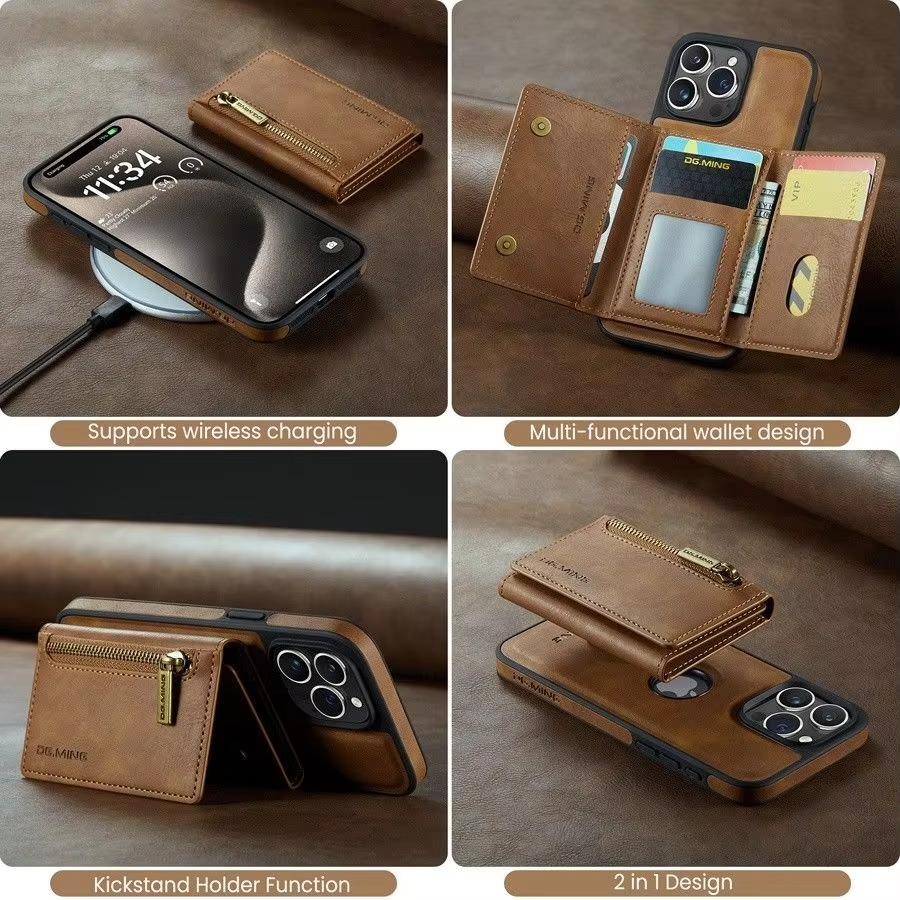 Luxury iPhone Case — RFID Magnetic Detachable Leather Wallet Cover with 7-Card Storage, Wireless-Charging Safe Design and Shockproof Protection