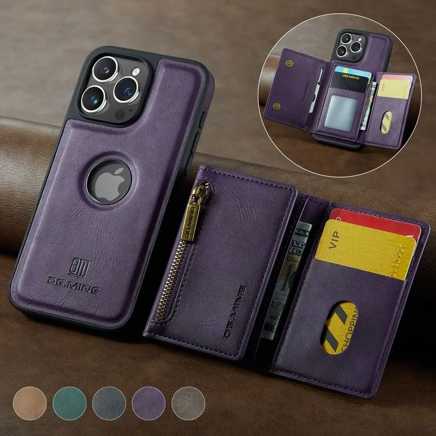 Luxury iPhone Case — RFID Magnetic Detachable Leather Wallet Cover with 7-Card Storage, Wireless-Charging Safe Design and Shockproof Protection