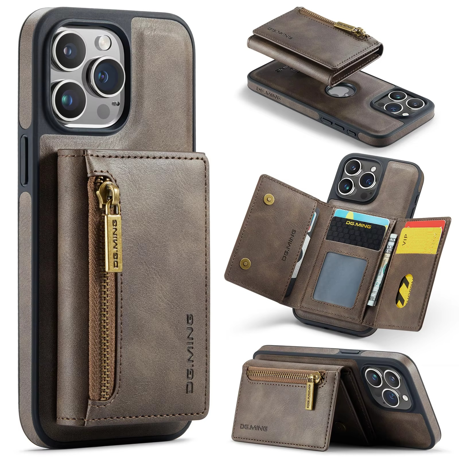 Luxury iPhone Case — RFID Magnetic Detachable Leather Wallet Cover with 7-Card Storage, Wireless-Charging Safe Design and Shockproof Protection