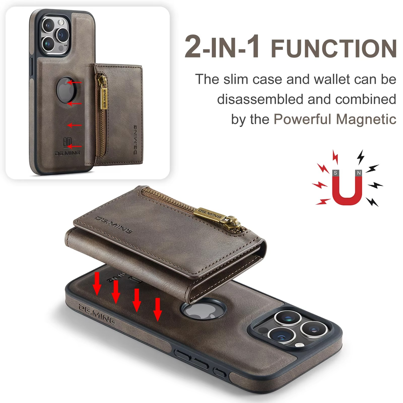 Luxury iPhone Case — RFID Magnetic Detachable Leather Wallet Cover with 7-Card Storage, Wireless-Charging Safe Design and Shockproof Protection