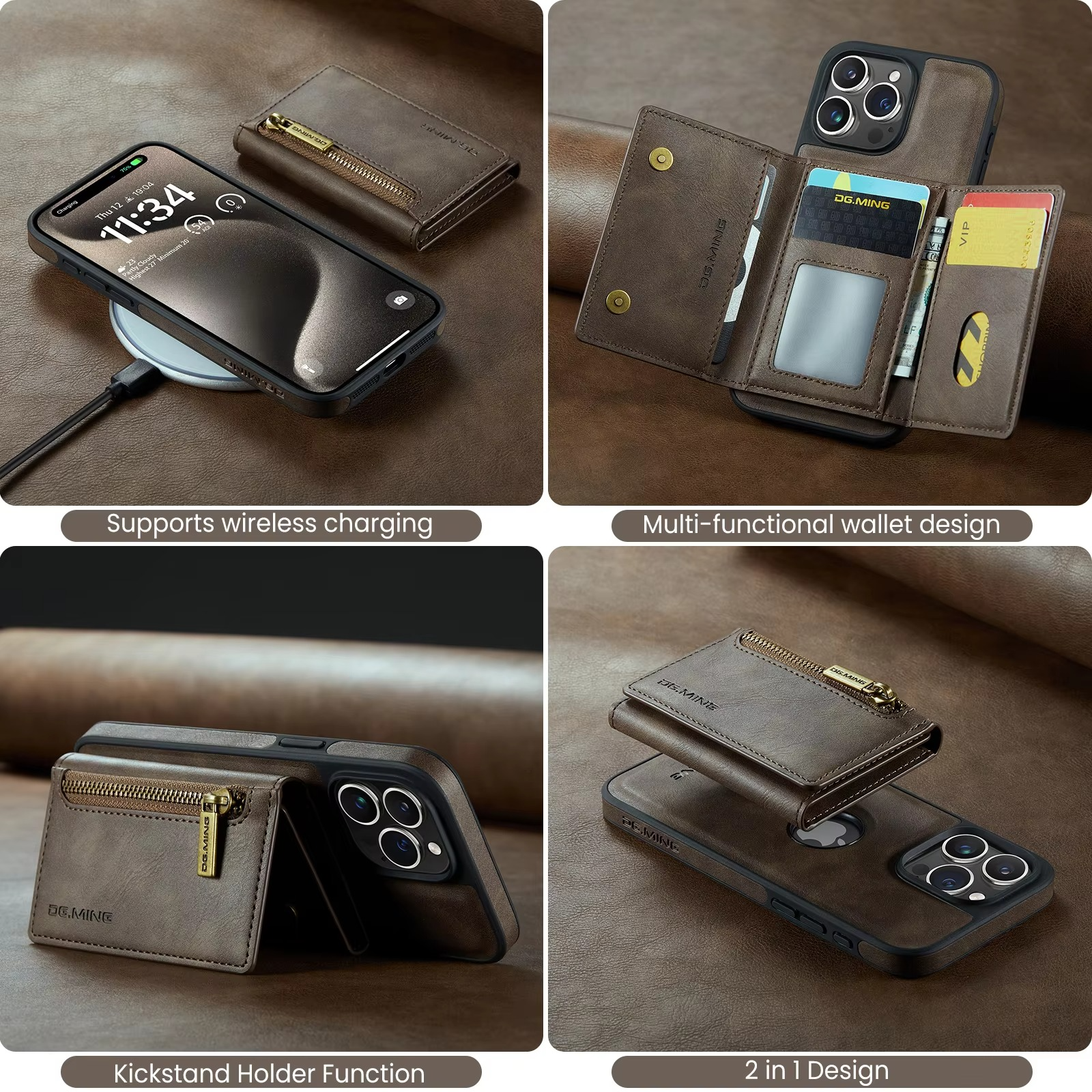 Luxury iPhone Case — RFID Magnetic Detachable Leather Wallet Cover with 7-Card Storage, Wireless-Charging Safe Design and Shockproof Protection