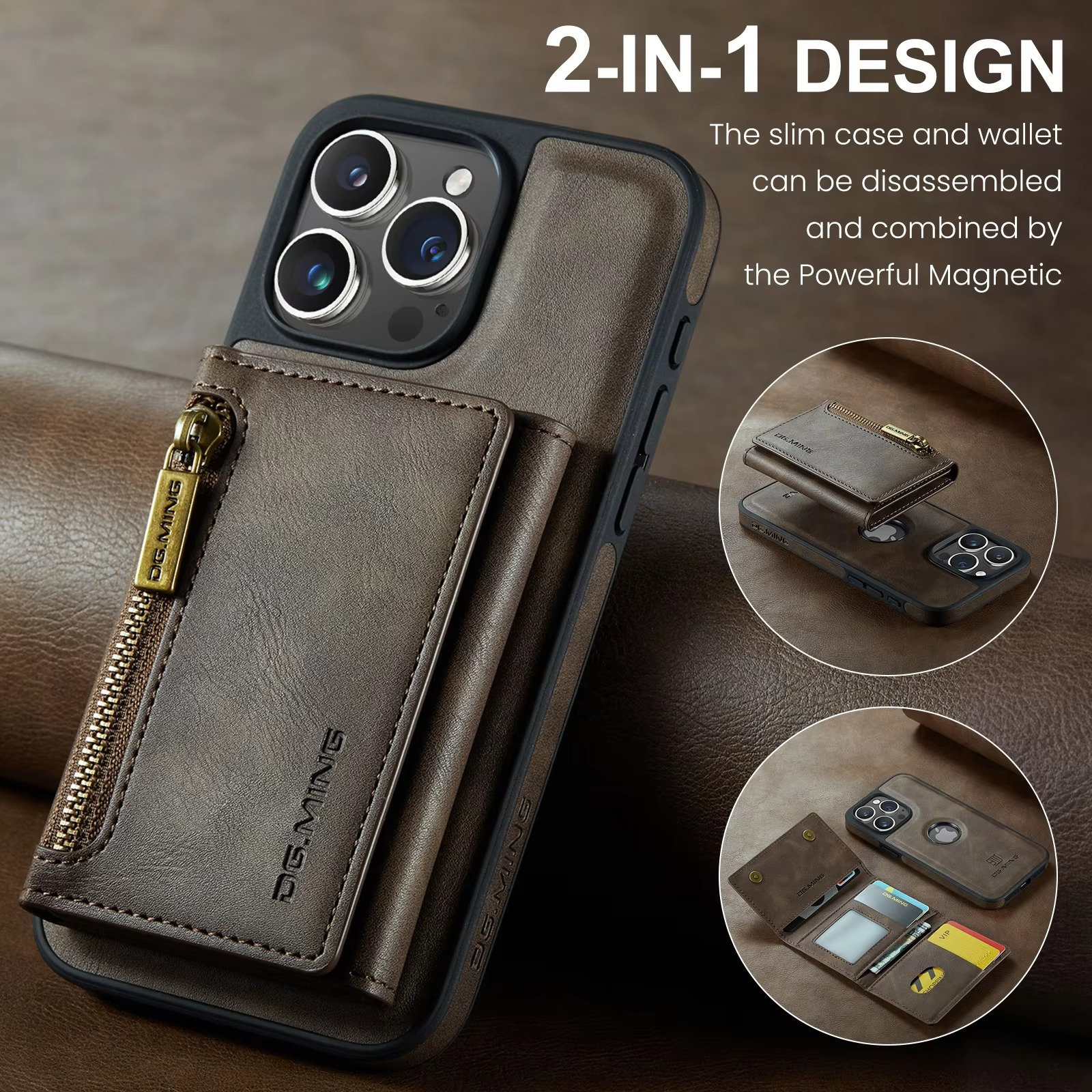 Luxury iPhone Case — RFID Magnetic Detachable Leather Wallet Cover with 7-Card Storage, Wireless-Charging Safe Design and Shockproof Protection