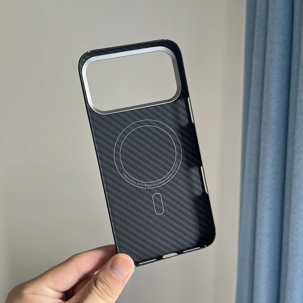 Luxury iPhone Case — Real Aramid Carbon Fiber MagSafe Cover with Ultra-Thin Full-Coverage Protection, Lightweight Durable Design and Camera Guard