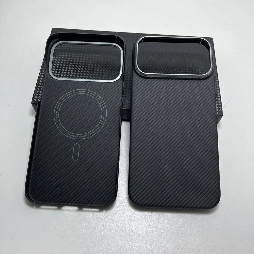 Luxury iPhone Case — Real Aramid Carbon Fiber MagSafe Cover with Ultra-Thin Full-Coverage Protection, Lightweight Durable Design and Camera Guard