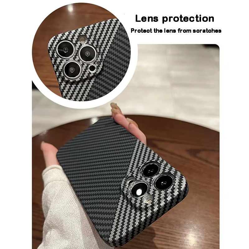 Luxury iPhone Case — Real Aramid Carbon Fiber Ultra-Thin Lightweight Cover with Shockproof Dustproof Protection & Precision-Cut Premium Design