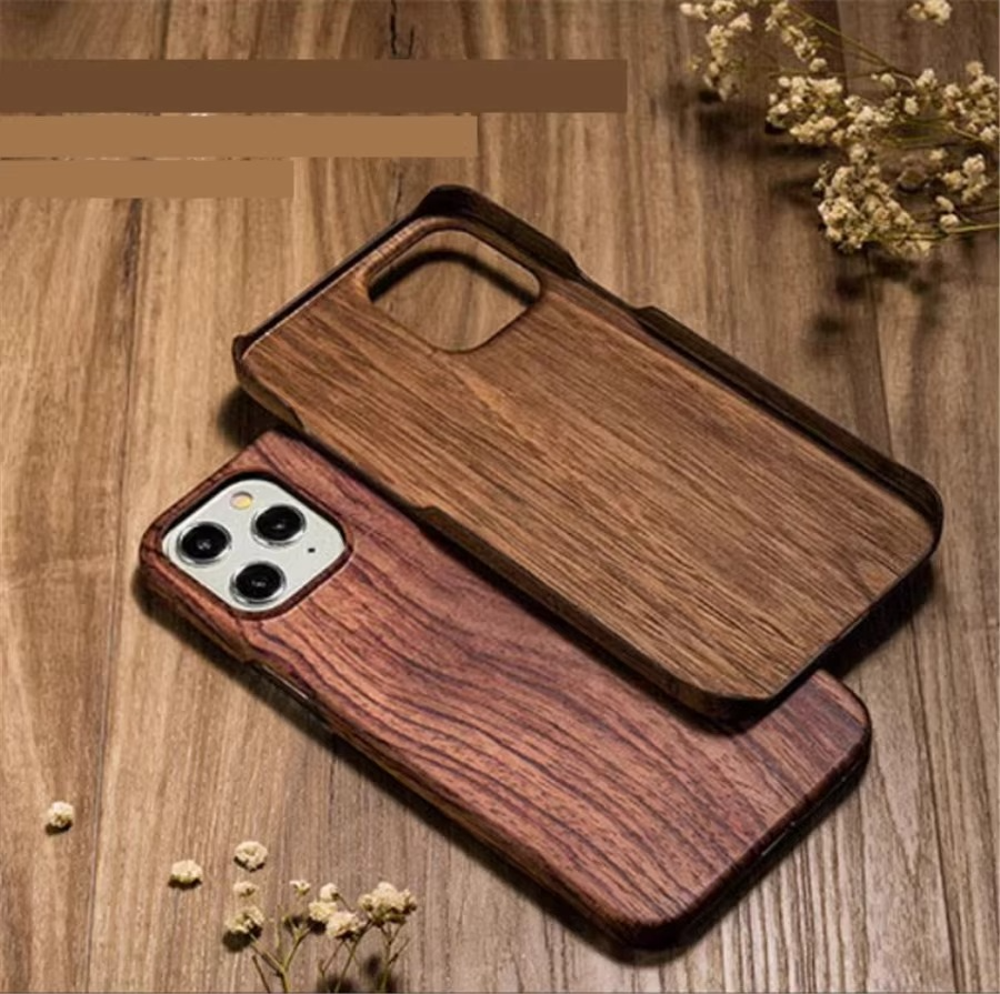 Luxury iPhone Case — Real Walnut, Ebony, Bamboo & Rosewood Wooden Back Cover with Dustproof Half-Wrapped Hard Protection