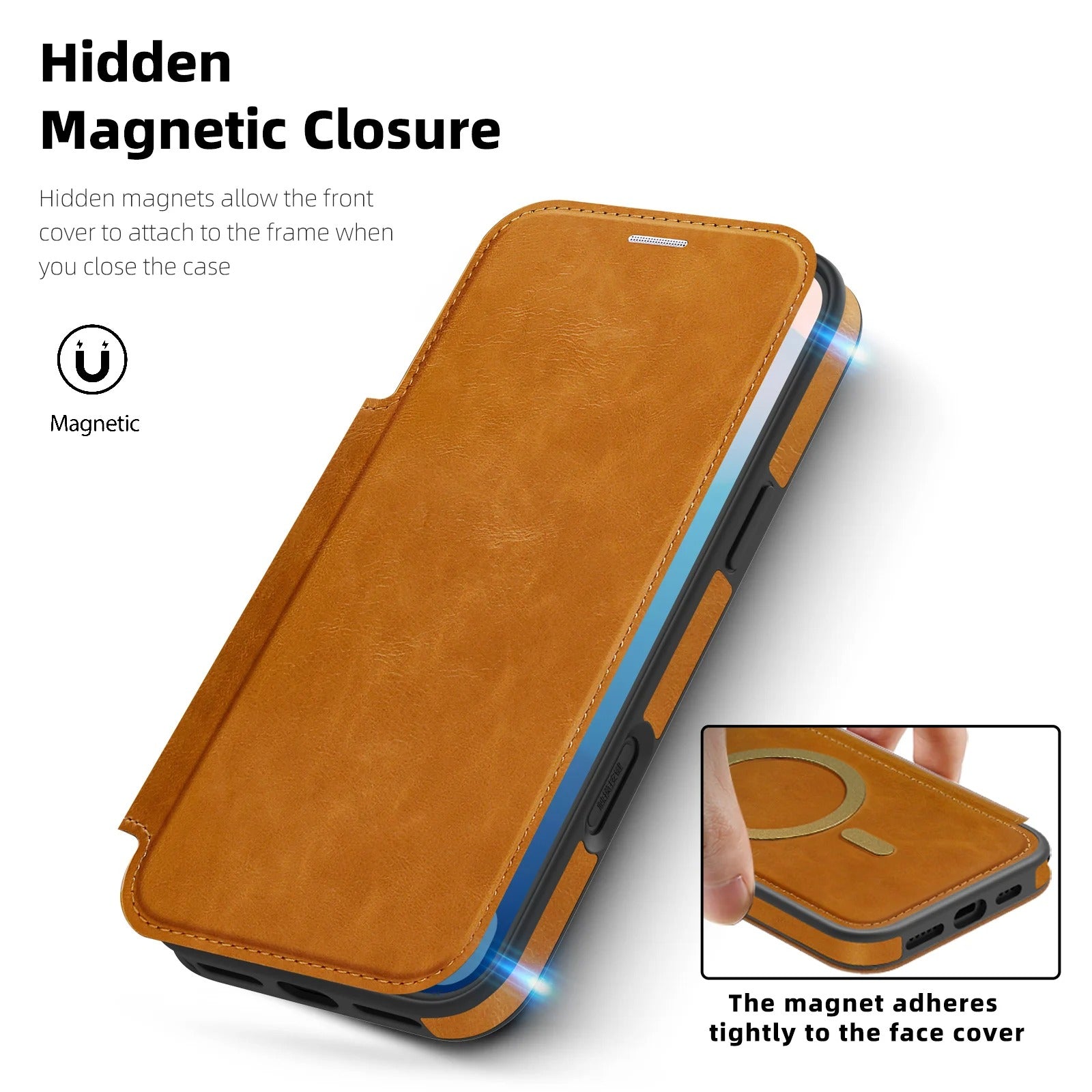 Luxury iPhone Case — Retro Business Flip Leather Cover with Magnetic Charging Support and Card Holder Wallet Design