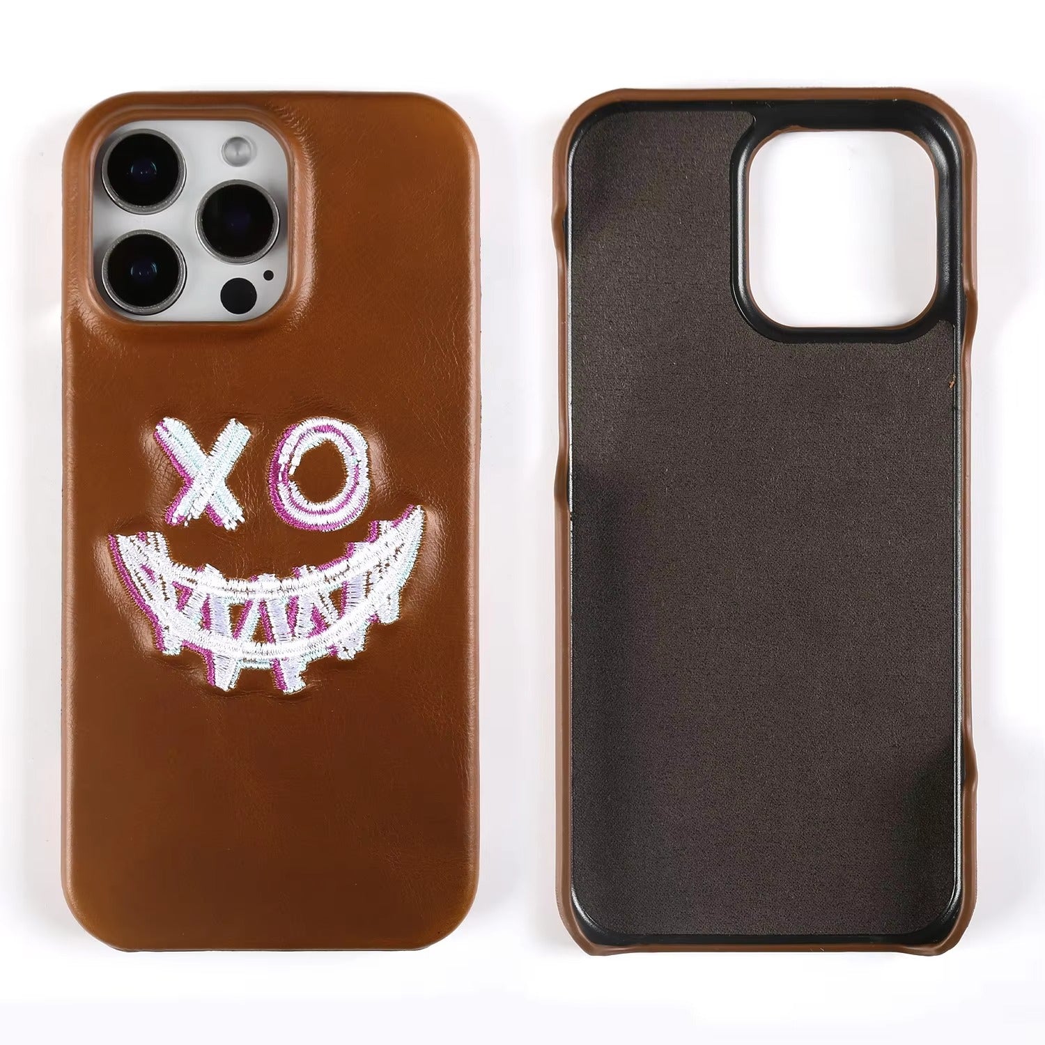 Luxury iPhone Case — Retro Embroidered Genuine Leather Cover with Full-Grain Vintage Design, Shockproof Anti-Scratch Protection & Lightweight Non-Slip Finish