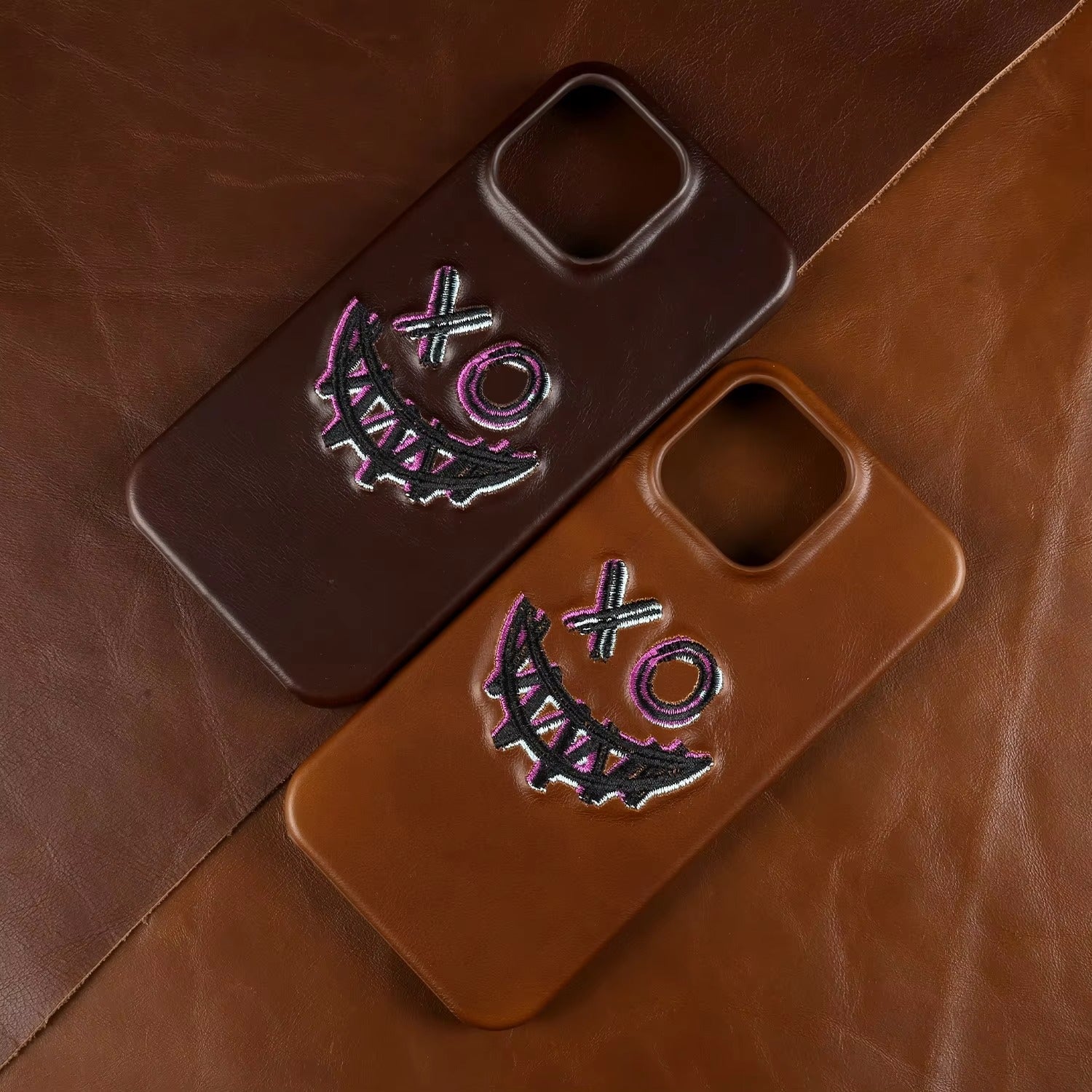 Luxury iPhone Case — Retro Embroidered Genuine Leather Cover with Full-Grain Vintage Design, Shockproof Anti-Scratch Protection & Lightweight Non-Slip Finish