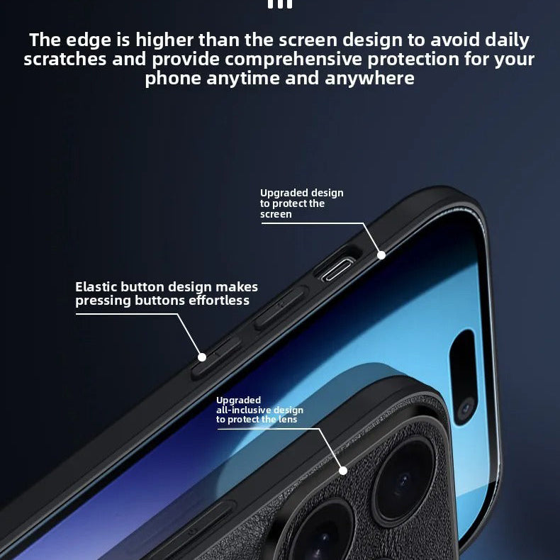 Luxury iPhone Case — Shockproof Soft Leather Cover, Half-Wrapped PC+TPU Design, Anti-Fingerprint Anti-Scratch Non-Slip Protection, Plain Finish