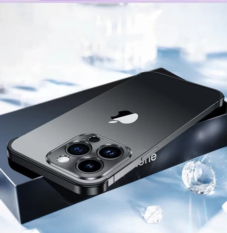 Luxury iPhone Case — Shockproof, Anti-Fingerprint, Anti-Scratch, Dustproof Lightweight Metal Frameless Bumper with Matte Anti-Glare Finish and Glass Lens Protector