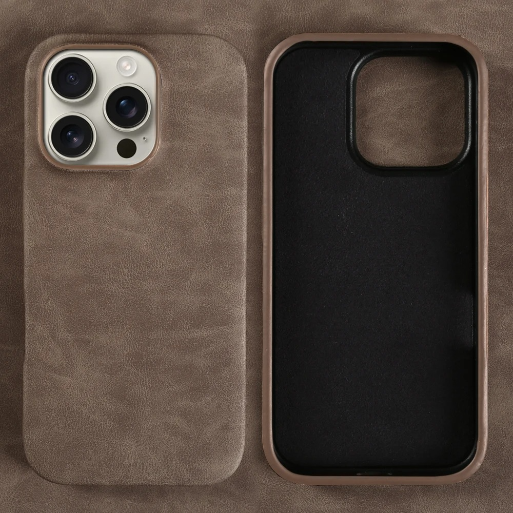 Luxury iPhone Case — Skin-Feel PU Leather Back Cover with Shockproof PC Bumper, Anti-Fingerprint Anti-Scratch Design and Non-Slip Solid Color Finish