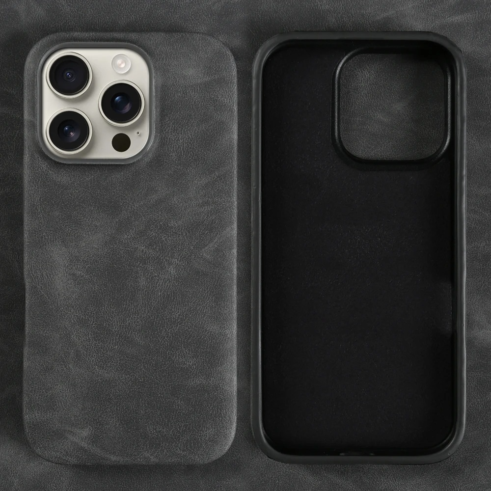 Luxury iPhone Case — Skin-Feel PU Leather Back Cover with Shockproof PC Bumper, Anti-Fingerprint Anti-Scratch Design and Non-Slip Solid Color Finish