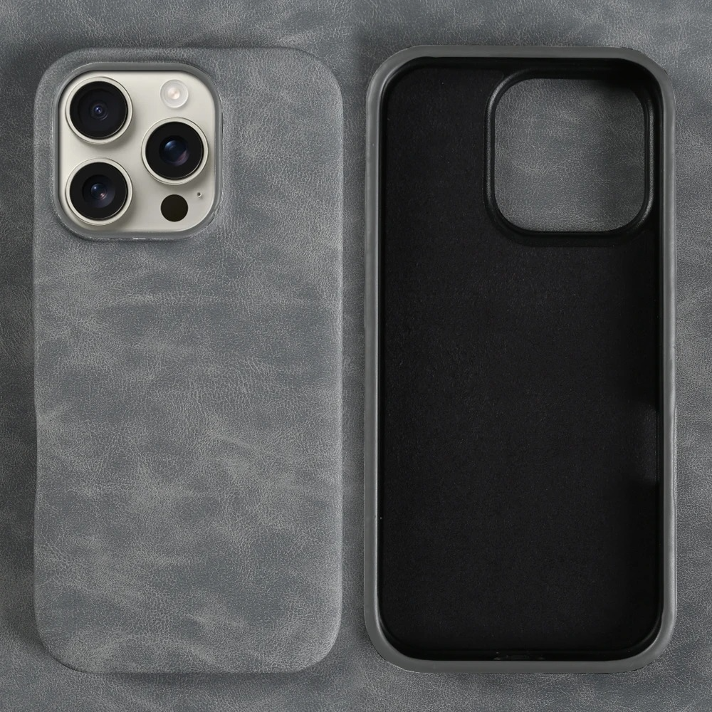 Luxury iPhone Case — Skin-Feel PU Leather Back Cover with Shockproof PC Bumper, Anti-Fingerprint Anti-Scratch Design and Non-Slip Solid Color Finish