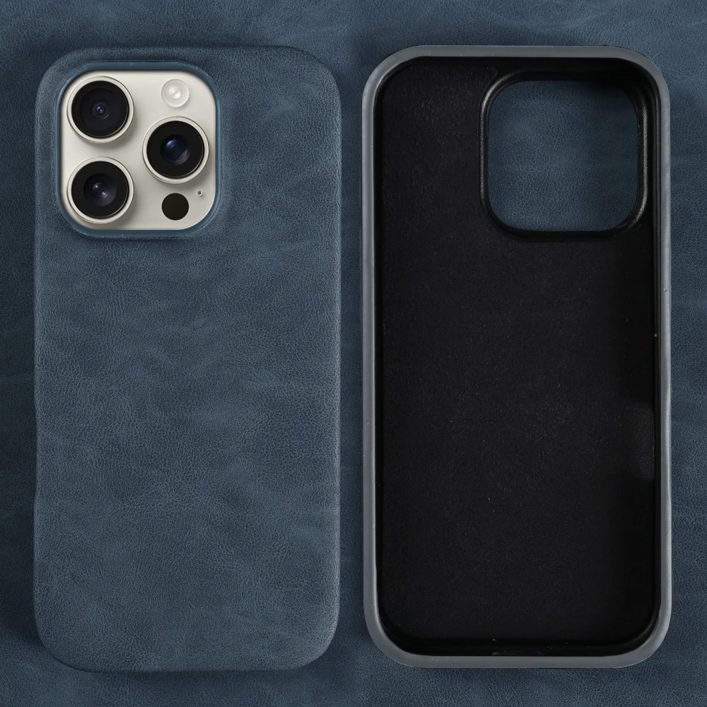 Luxury iPhone Case — Skin-Feel PU Leather Back Cover with Shockproof PC Bumper, Anti-Fingerprint Anti-Scratch Design and Non-Slip Solid Color Finish