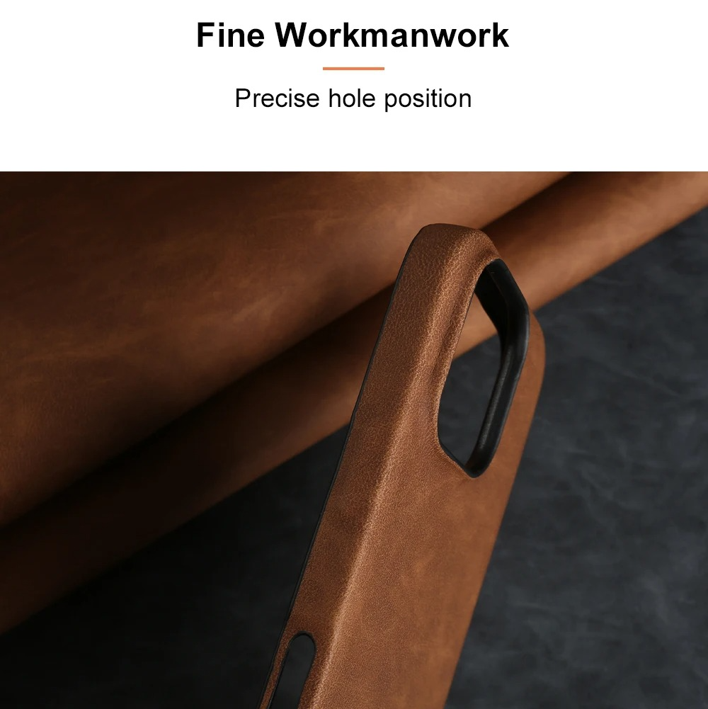 Luxury iPhone Case — Skin-Feel PU Leather Back Cover with Shockproof PC Bumper, Anti-Fingerprint Anti-Scratch Design and Non-Slip Solid Color Finish