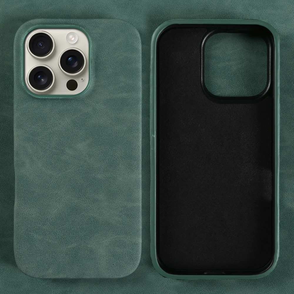 Luxury iPhone Case — Skin-Feel PU Leather Back Cover with Shockproof PC Bumper, Anti-Fingerprint Anti-Scratch Design and Non-Slip Solid Color Finish