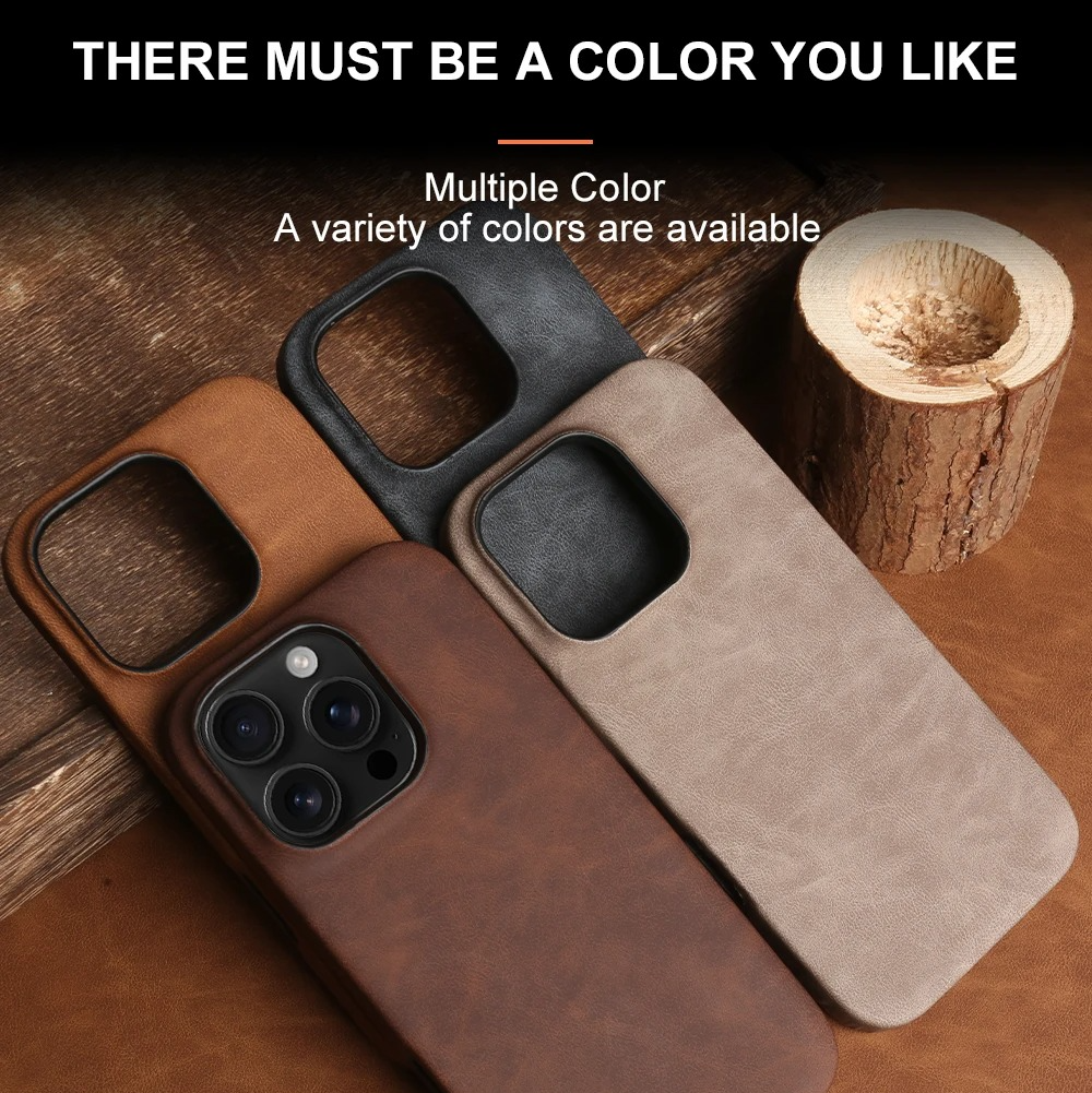 Luxury iPhone Case — Skin-Feel PU Leather Back Cover with Shockproof PC Bumper, Anti-Fingerprint Anti-Scratch Design and Non-Slip Solid Color Finish