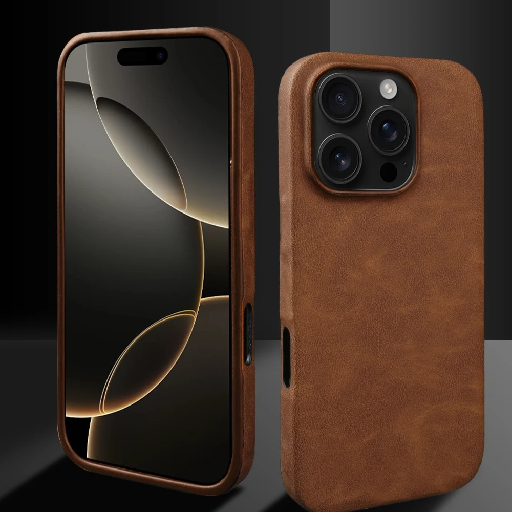 Luxury iPhone Case — Skin-Feel PU Leather Back Cover with Shockproof PC Bumper, Anti-Fingerprint Anti-Scratch Design and Non-Slip Solid Color Finish