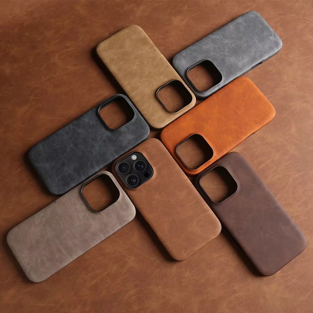 Luxury iPhone Case — Skin-Feel PU Leather Back Cover with Shockproof PC Bumper, Anti-Fingerprint Anti-Scratch Design and Non-Slip Solid Color Finish