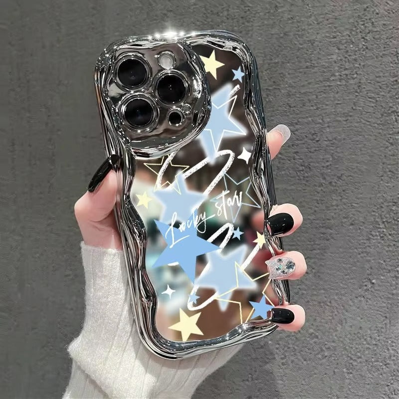 Luxury iPhone Case — Star Graffiti Gloss-Plated Cream TPU Cover with Stylish Artistic Design & Smooth Protective Finish