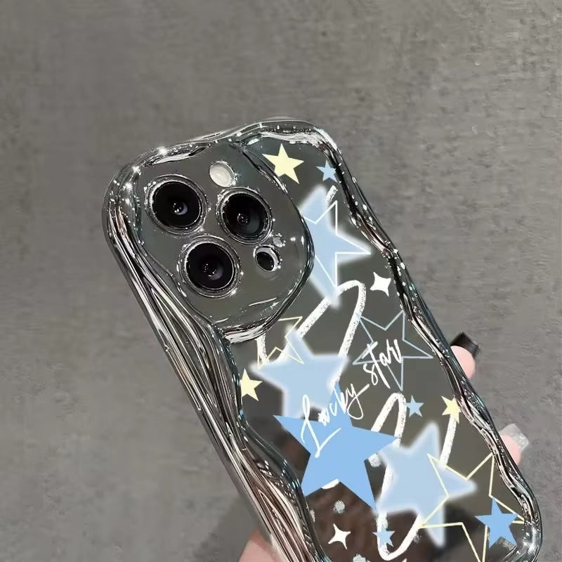 Luxury iPhone Case — Star Graffiti Gloss-Plated Cream TPU Cover with Stylish Artistic Design & Smooth Protective Finish