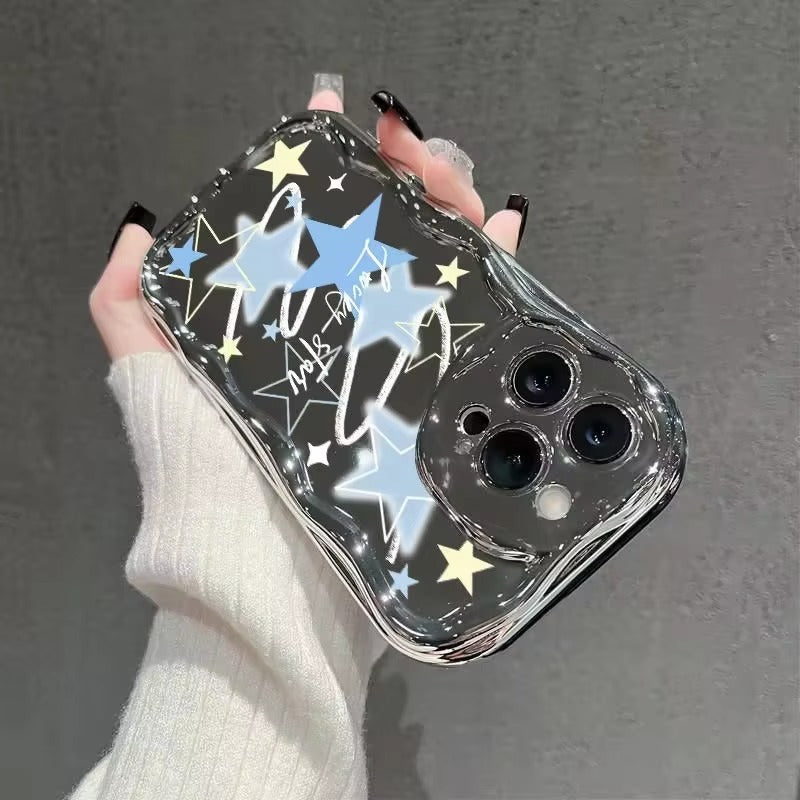 Luxury iPhone Case — Star Graffiti Gloss-Plated Cream TPU Cover with Stylish Artistic Design & Smooth Protective Finish