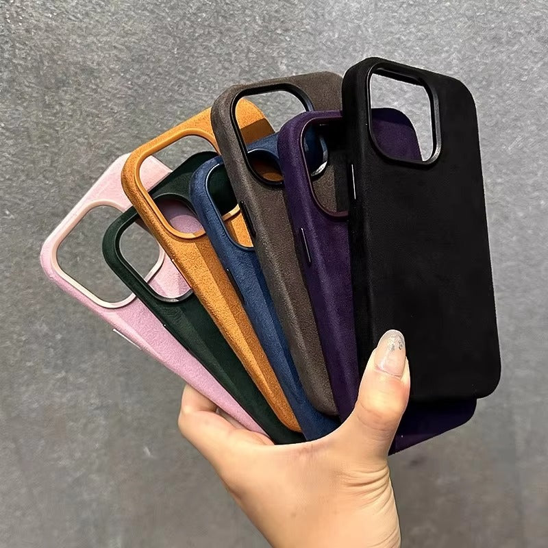 Luxury iPhone Case — Suede Leather Magnetic Cover with MagSafe Charging, Shockproof Hard Protection, Matte Anti-Fingerprint Non-Slip Design