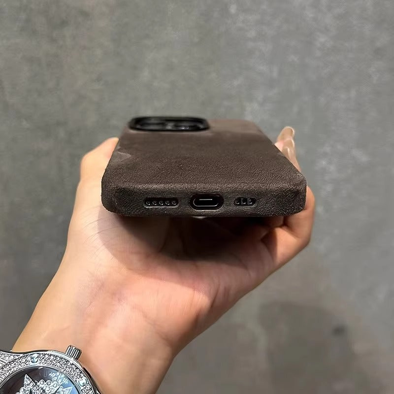 Luxury iPhone Case — Suede Leather Magnetic Cover with MagSafe Charging, Shockproof Hard Protection, Matte Anti-Fingerprint Non-Slip Design