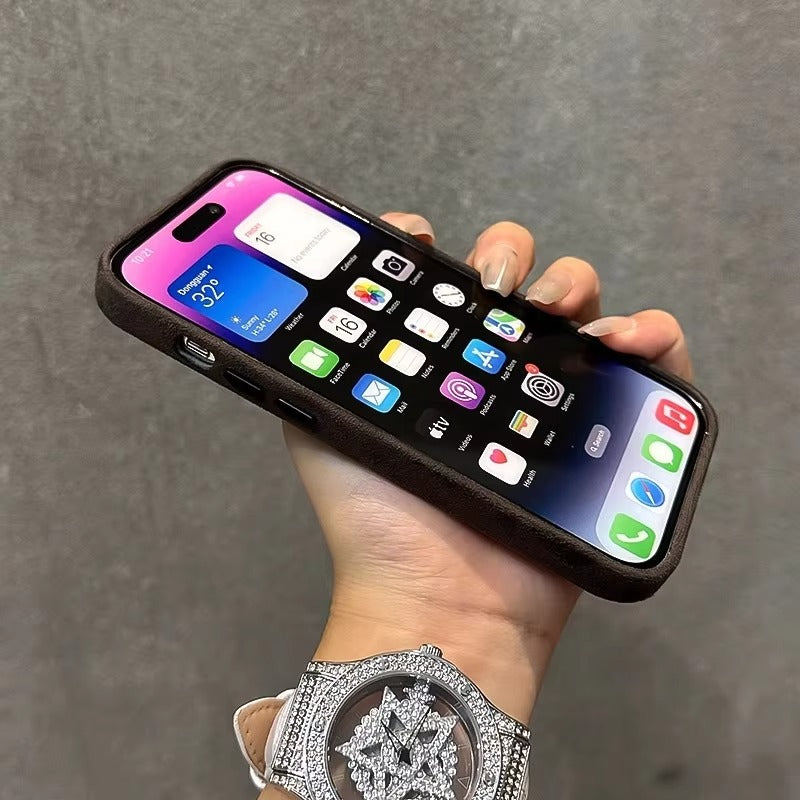 Luxury iPhone Case — Suede Leather Magnetic Cover with MagSafe Charging, Shockproof Hard Protection, Matte Anti-Fingerprint Non-Slip Design