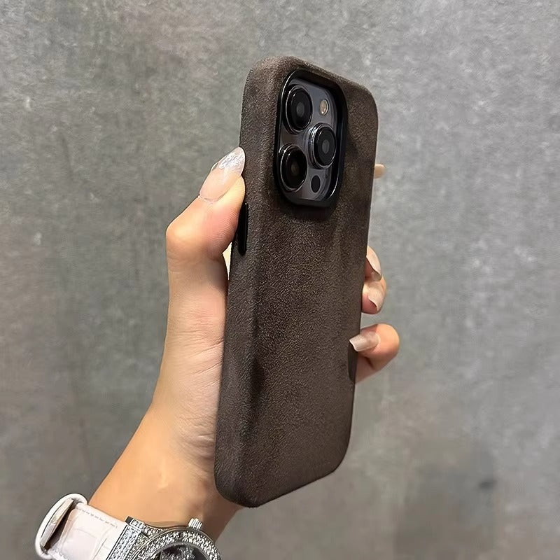 Luxury iPhone Case — Suede Leather Magnetic Cover with MagSafe Charging, Shockproof Hard Protection, Matte Anti-Fingerprint Non-Slip Design