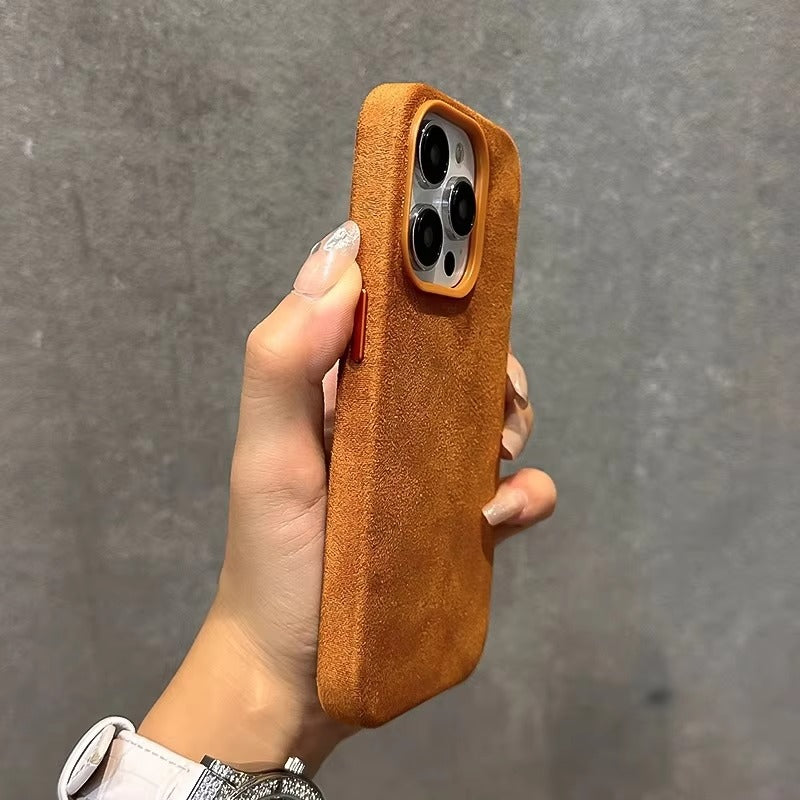 Luxury iPhone Case — Suede Leather Magnetic Cover with MagSafe Charging, Shockproof Hard Protection, Matte Anti-Fingerprint Non-Slip Design