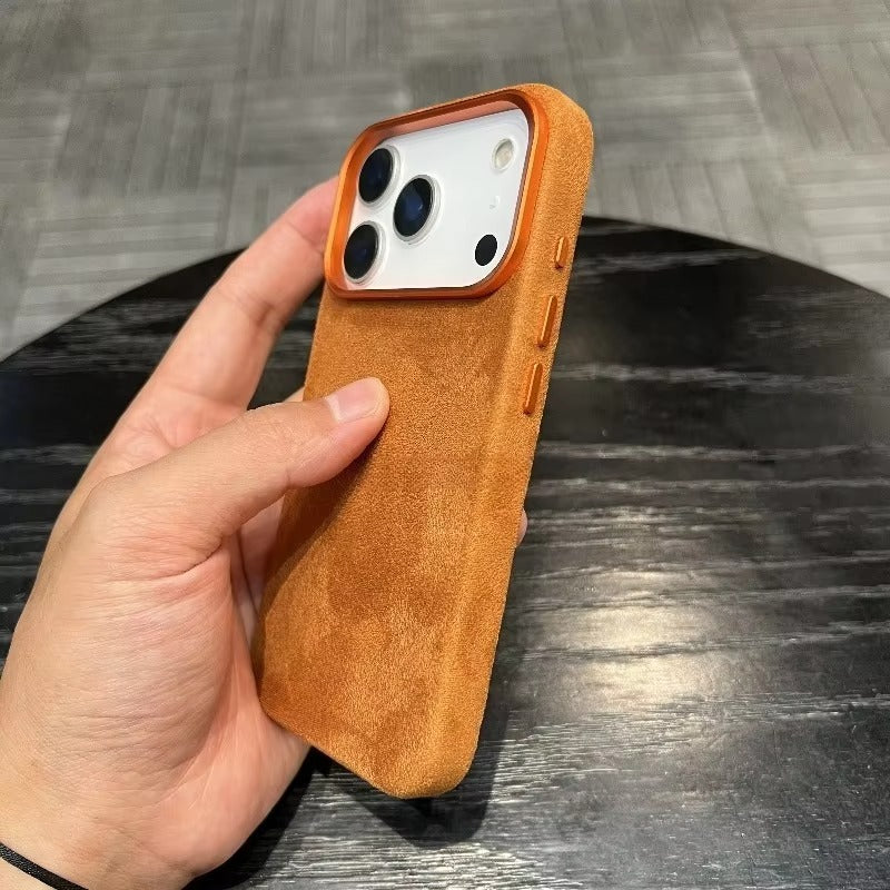 Luxury iPhone Case — Suede Leather Magnetic Cover with MagSafe Charging, Shockproof Hard Protection, Matte Anti-Fingerprint Non-Slip Design