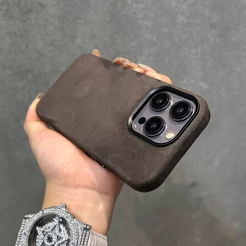 Luxury iPhone Case — Suede Leather Magnetic Cover with MagSafe Charging, Shockproof Hard Protection, Matte Anti-Fingerprint Non-Slip Design