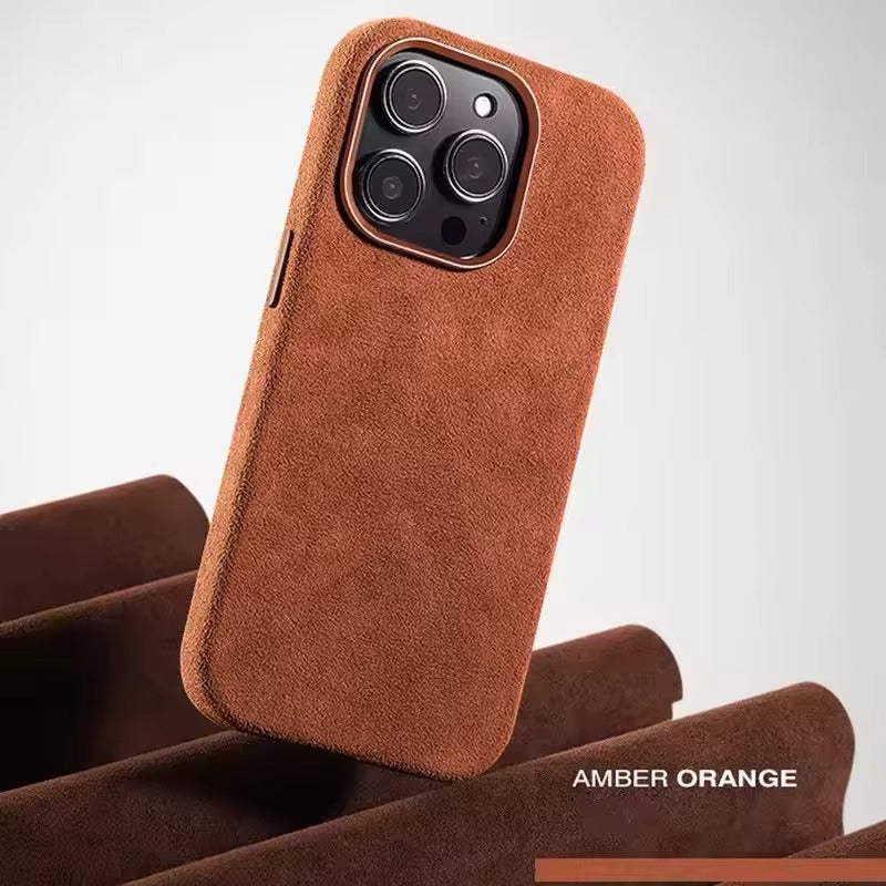 Luxury iPhone Case — Suede Leather Magnetic Cover with MagSafe Charging, Shockproof Hard Protection, Matte Anti-Fingerprint Non-Slip Design