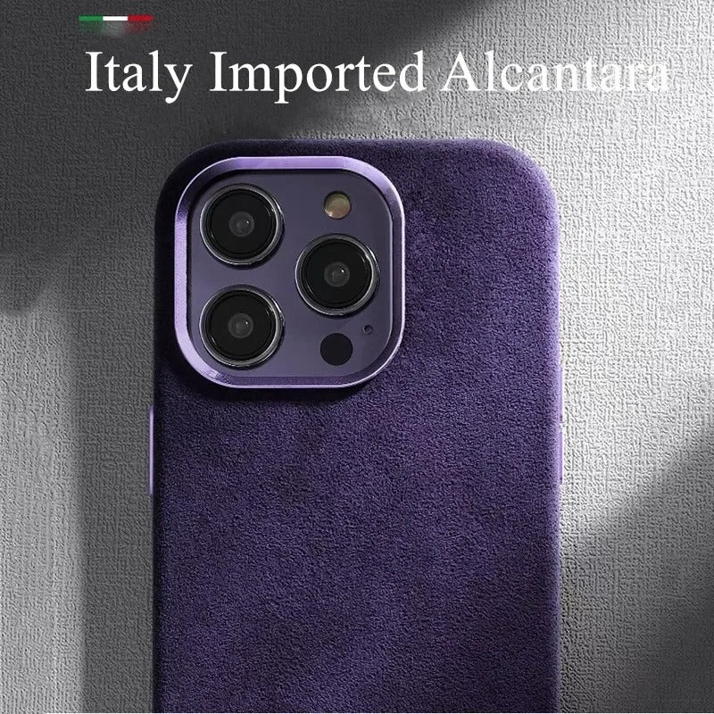 Luxury iPhone Case — Suede Leather Magnetic Cover with MagSafe Charging, Shockproof Hard Protection, Matte Anti-Fingerprint Non-Slip Design