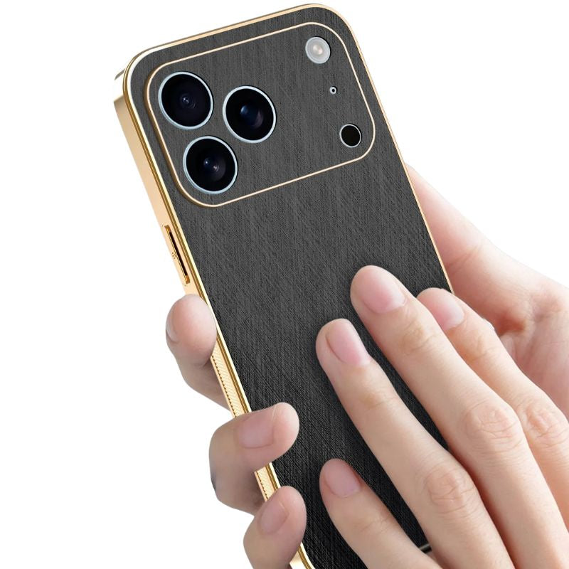 Luxury iPhone Case — Thin Electroplated Golden-Thread PU Leather Cover with Shockproof Anti-Fingerprint Anti-Scratch Protection & Lightweight Non-Slip Design