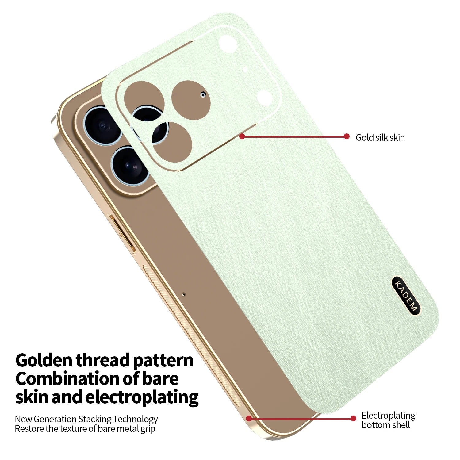 Luxury iPhone Case — Thin Electroplated Golden-Thread PU Leather Cover with Shockproof Anti-Fingerprint Anti-Scratch Protection & Lightweight Non-Slip Design