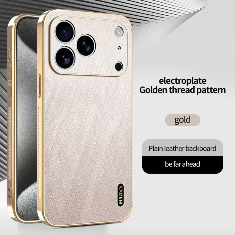 Luxury iPhone Case — Thin Electroplated Golden-Thread PU Leather Cover with Shockproof Anti-Fingerprint Anti-Scratch Protection & Lightweight Non-Slip Design