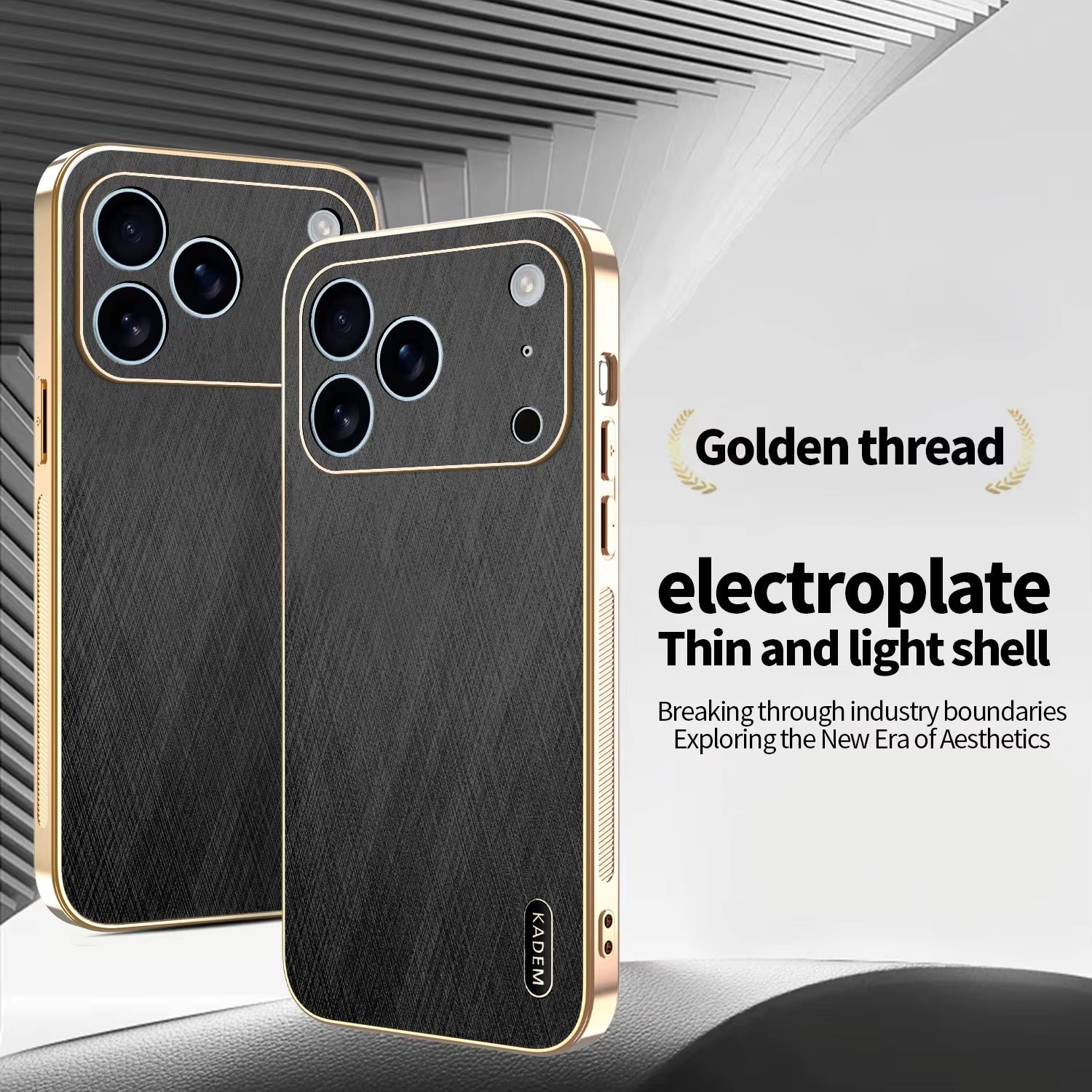 Luxury iPhone Case — Thin Electroplated Golden-Thread PU Leather Cover with Shockproof Anti-Fingerprint Anti-Scratch Protection & Lightweight Non-Slip Design